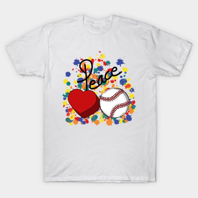 Peace Love Baseball T-Shirt by Designoholic